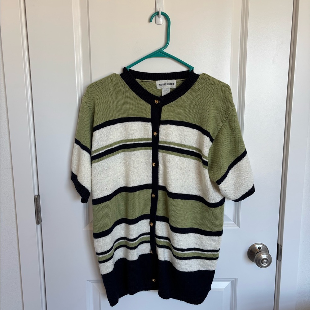 Vintage Alfred Dunner Striped Short Sleeve Button Up Sweater